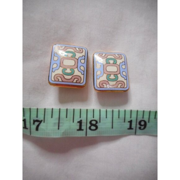 Vintage 1980s clip on earrings Multicolor ethnic look costume jewelry  Aztec - Picture 2 of 4